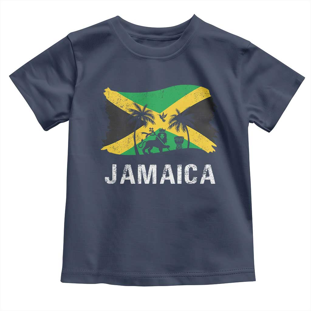 Jamaica Toddler T Shirt Retro Vintage Jamaican Pride Flag Lion Of Judah TS10 Navy Print Your Wear