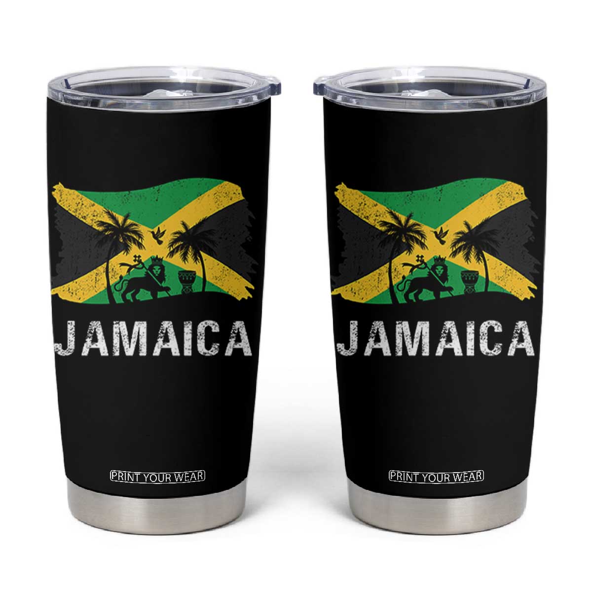 Jamaica Tumbler Cup Retro Vintage Jamaican Pride Flag Lion Of Judah TS10 Black Print Your Wear