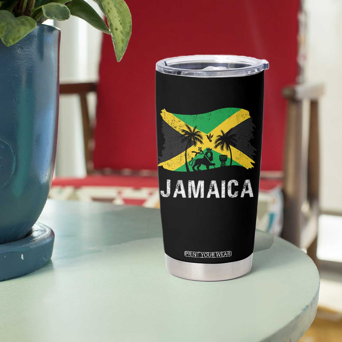 Jamaica Tumbler Cup Retro Vintage Jamaican Pride Flag Lion Of Judah TS10 Print Your Wear