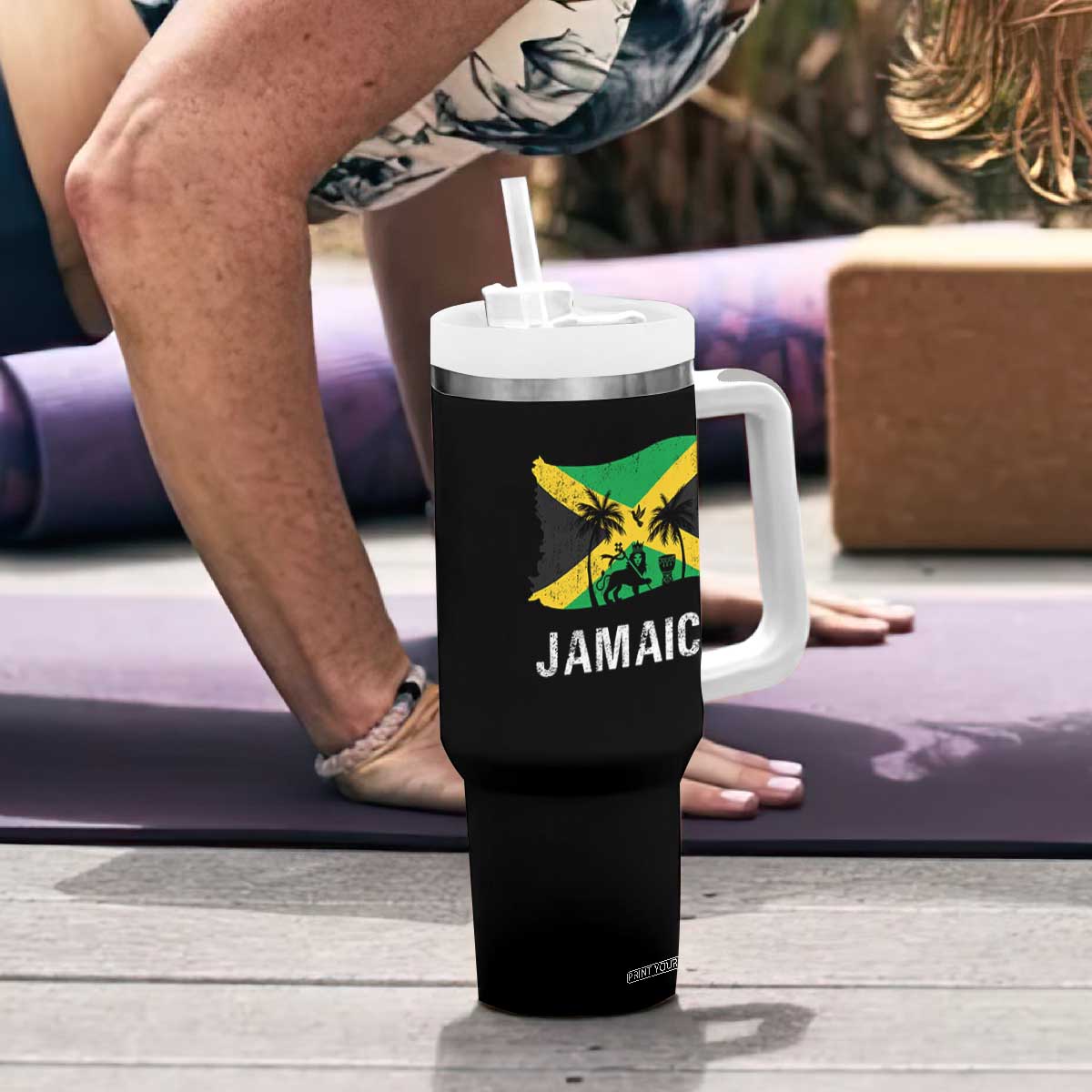 Jamaica Tumbler With Handle Retro Vintage Jamaican Pride Flag Lion Of Judah TS10 Print Your Wear