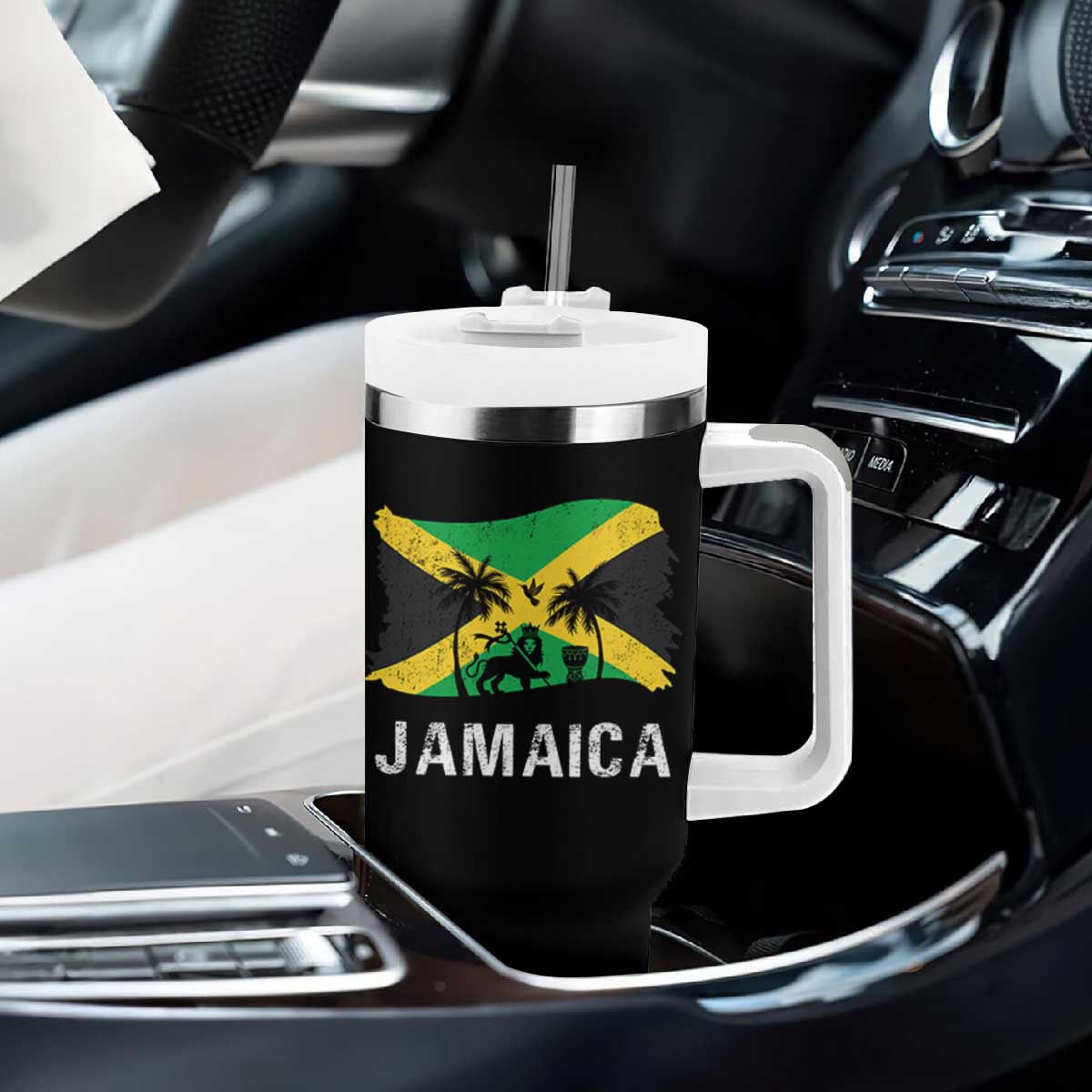 Jamaica Tumbler With Handle Retro Vintage Jamaican Pride Flag Lion Of Judah TS10 Print Your Wear