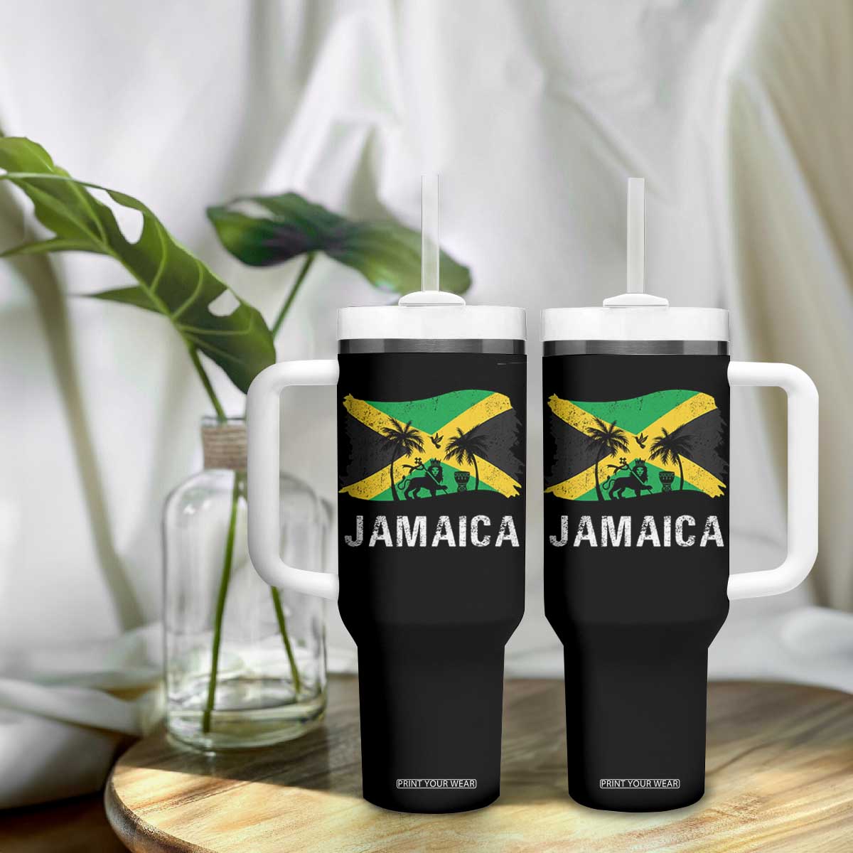 Jamaica Tumbler With Handle Retro Vintage Jamaican Pride Flag Lion Of Judah TS10 Print Your Wear