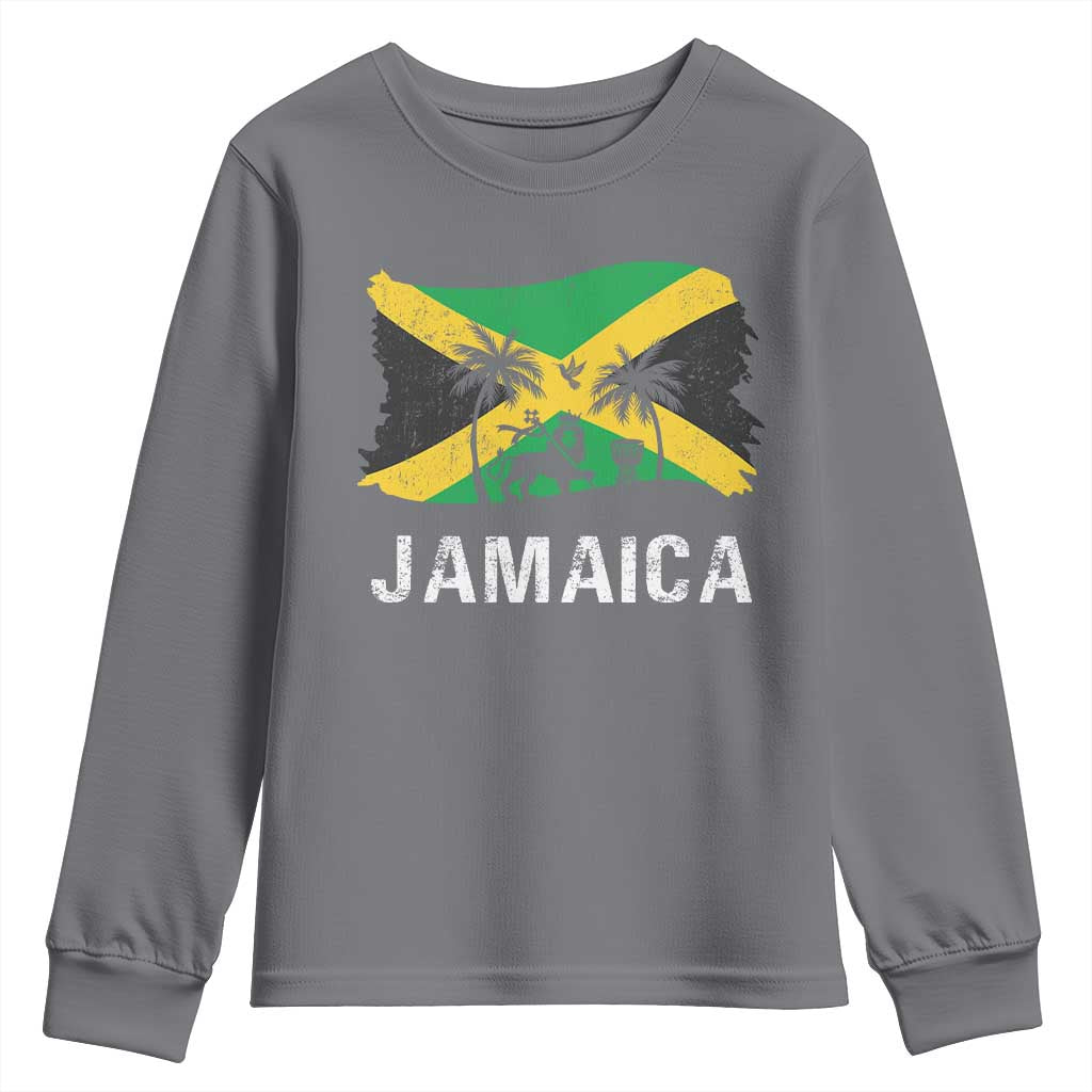 Jamaica Youth Sweatshirt Retro Vintage Jamaican Pride Flag Lion Of Judah TS10 Charcoal Print Your Wear