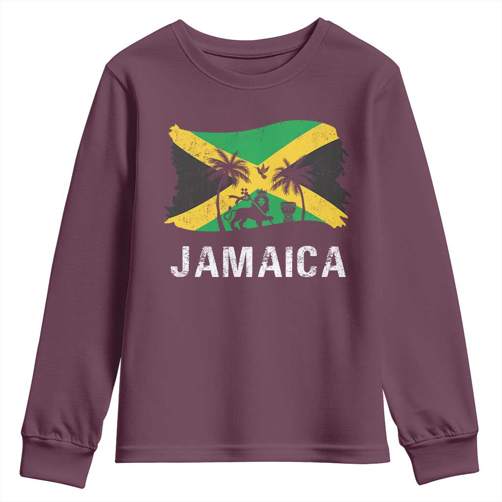 Jamaica Youth Sweatshirt Retro Vintage Jamaican Pride Flag Lion Of Judah TS10 Maroon Print Your Wear