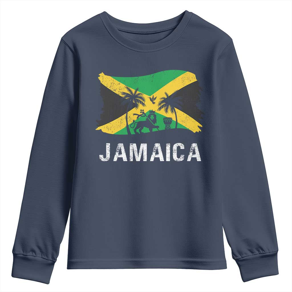 Jamaica Youth Sweatshirt Retro Vintage Jamaican Pride Flag Lion Of Judah TS10 Navy Print Your Wear