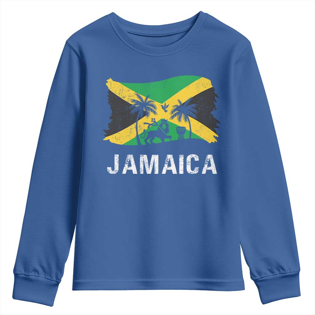 Jamaica Youth Sweatshirt Retro Vintage Jamaican Pride Flag Lion Of Judah TS10 Royal Blue Print Your Wear