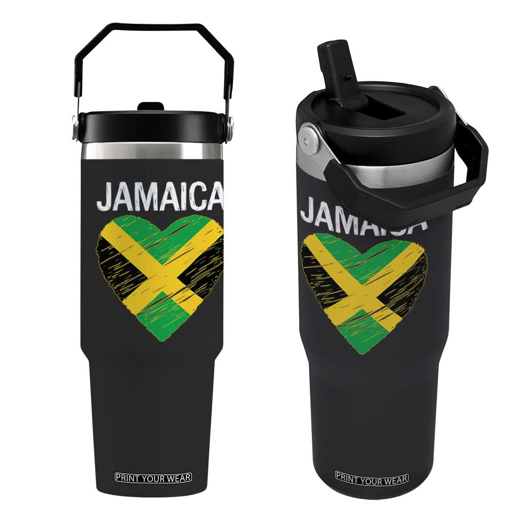 Jamaican Heart Flag Flip Straw Tumbler Patriotic Jamaica Girls Proud Jamaican Roots TS10 One Size: 30 oz Black Print Your Wear