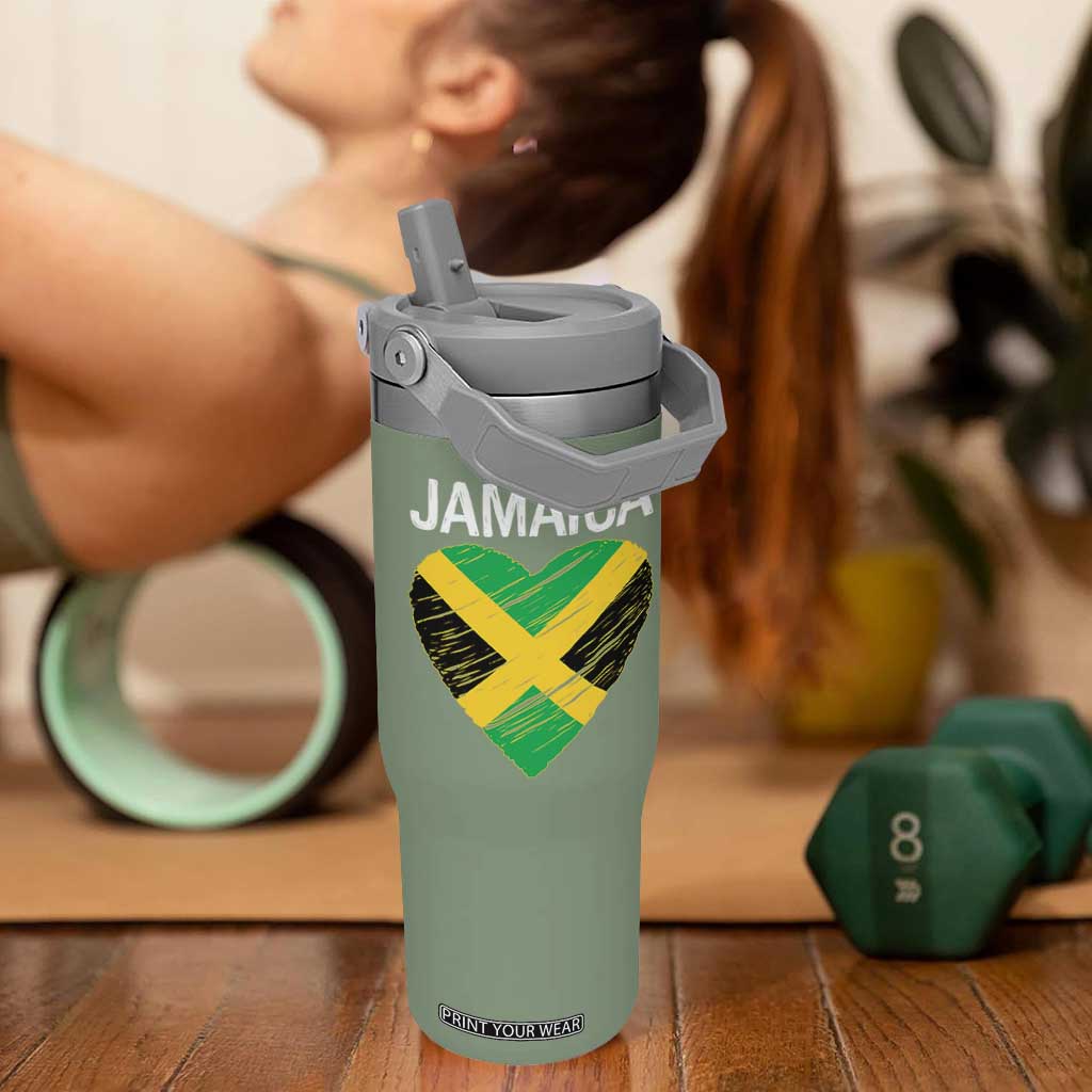Jamaican Heart Flag Flip Straw Tumbler Patriotic Jamaica Girls Proud Jamaican Roots TS10 One Size: 30 oz Moss Green Print Your Wear