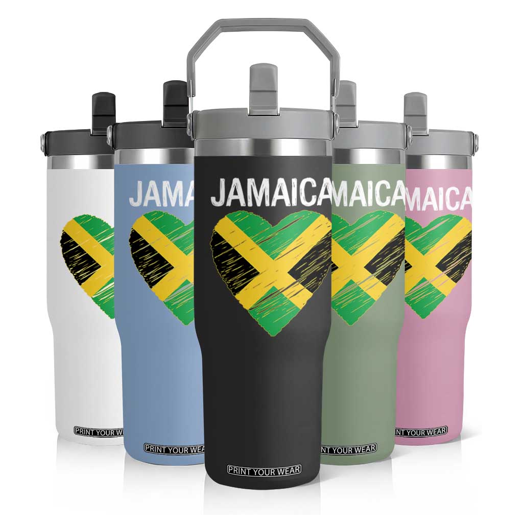 Jamaican Heart Flag Flip Straw Tumbler Patriotic Jamaica Girls Proud Jamaican Roots TS10 Print Your Wear