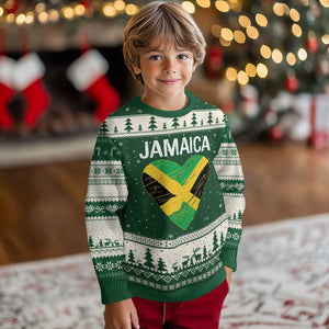 Jamaican Heart Flag Ugly Christmas Sweater Patriotic Jamaica Girls Proud Jamaican Roots TS10 Forest Green Beige Print Your Wear
