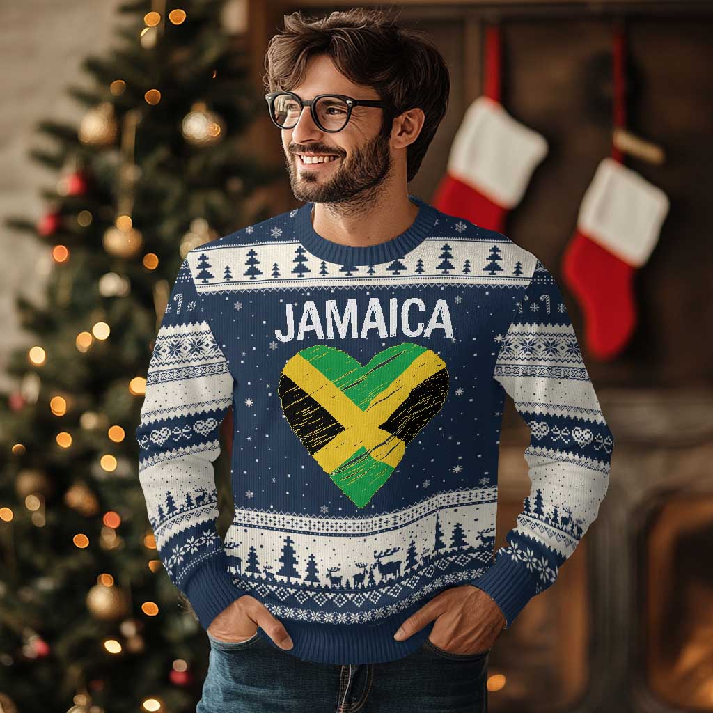 Jamaican Heart Flag Ugly Christmas Sweater Patriotic Jamaica Girls Proud Jamaican Roots TS10 Navy Beige Print Your Wear