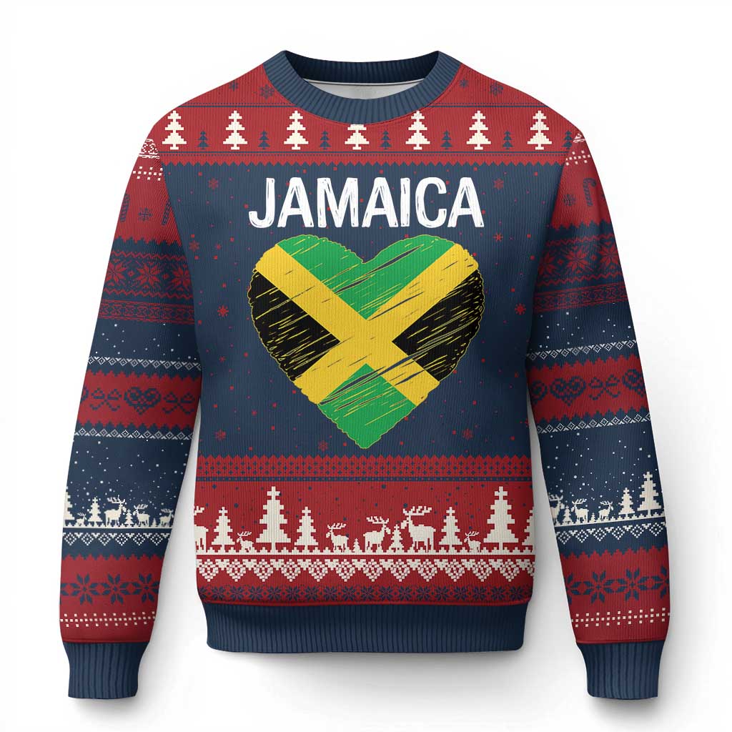 Jamaican Heart Flag Ugly Christmas Sweater Patriotic Jamaica Girls Proud Jamaican Roots TS10 Navy Red Print Your Wear