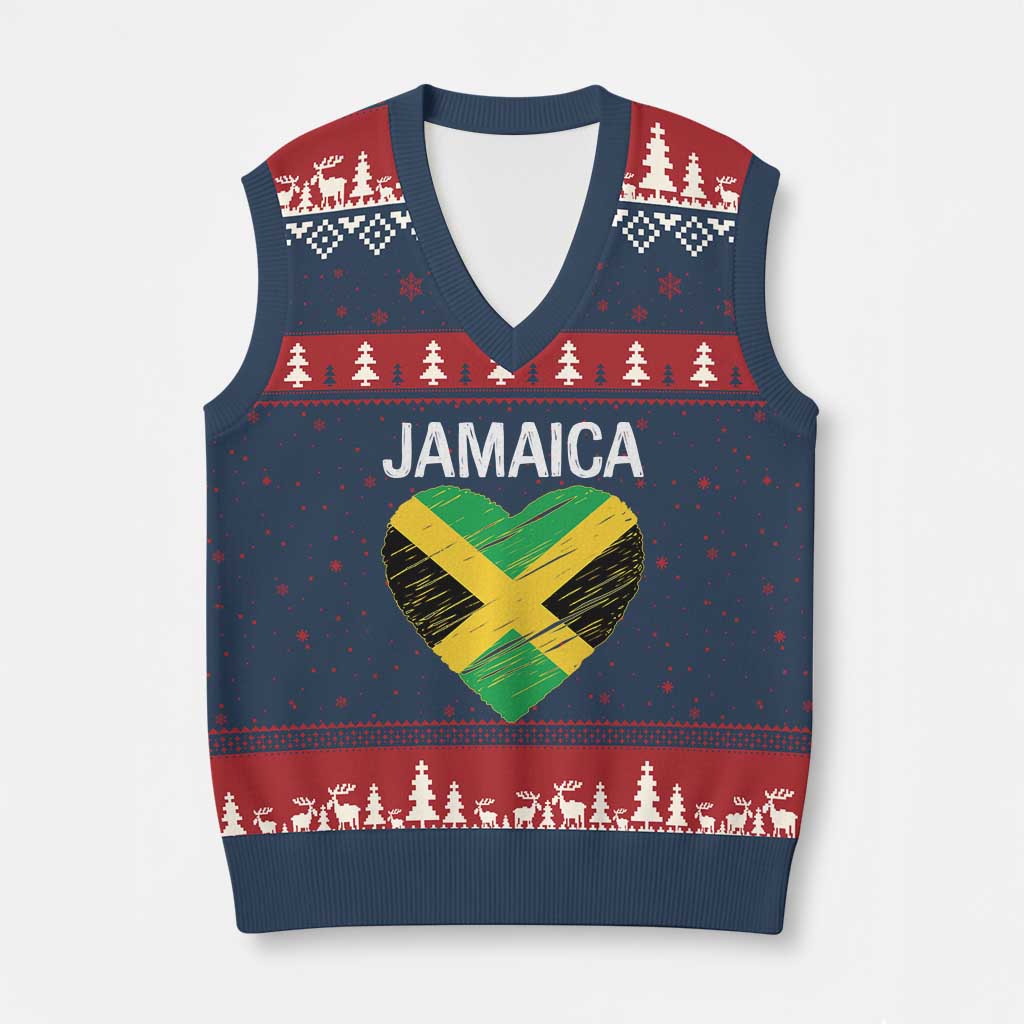Jamaican Heart Flag V-Neck Knit Sweater Vest Patriotic Jamaica Girls Proud Jamaican Roots TS10 Navy Red Print Your Wear