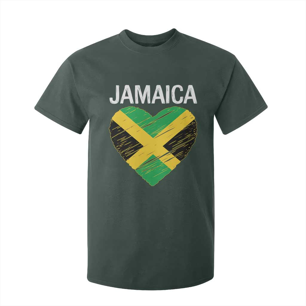 Jamaican Heart Flag T Shirt For Kid Patriotic Jamaica Girls Proud Jamaican Roots TS10 Dark Forest Green Print Your Wear