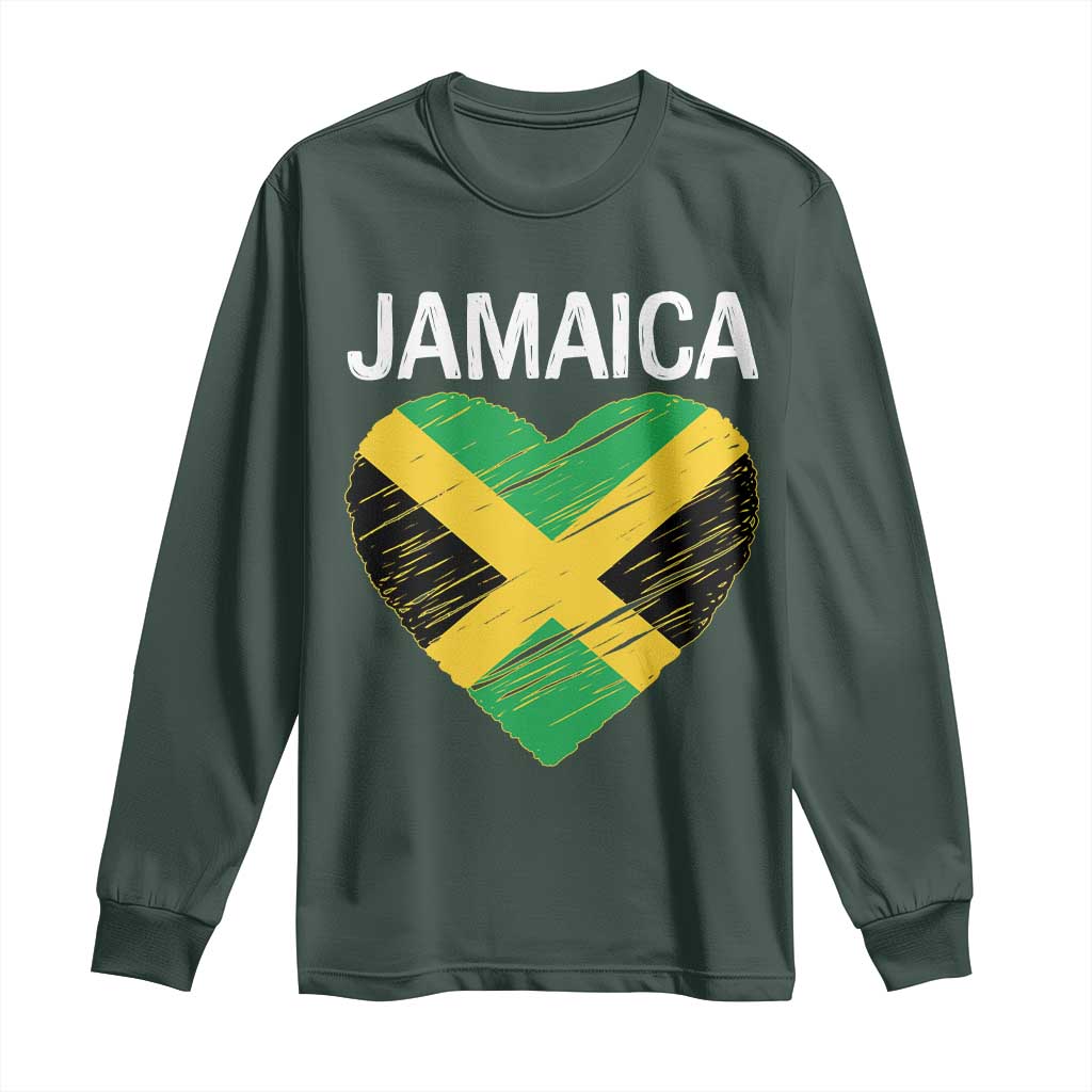 Jamaican Heart Flag Long Sleeve Shirt Patriotic Jamaica Girls Proud Jamaican Roots TS10 Dark Forest Green Print Your Wear