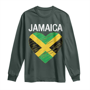 Jamaican Heart Flag Long Sleeve Shirt Patriotic Jamaica Girls Proud Jamaican Roots TS10 Dark Forest Green Print Your Wear