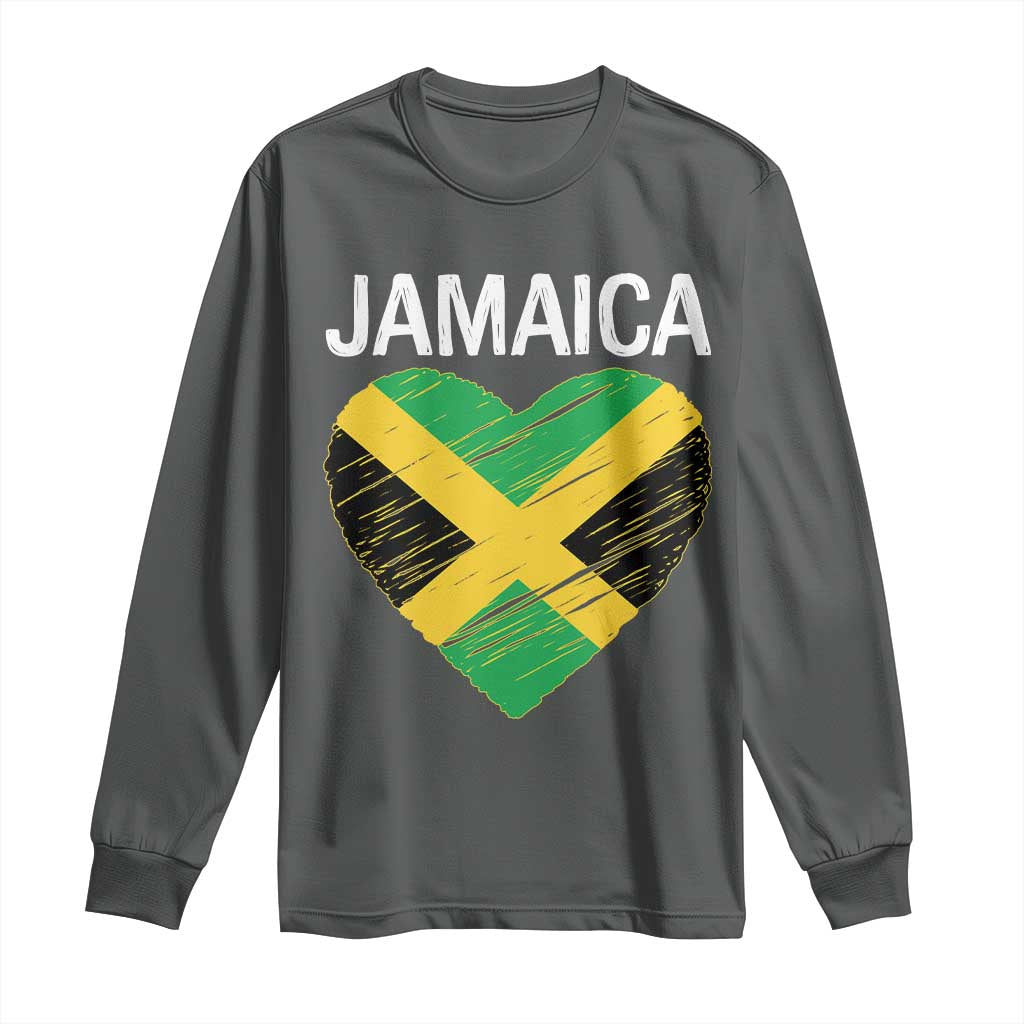 Jamaican Heart Flag Long Sleeve Shirt Patriotic Jamaica Girls Proud Jamaican Roots TS10 Dark Heather Print Your Wear
