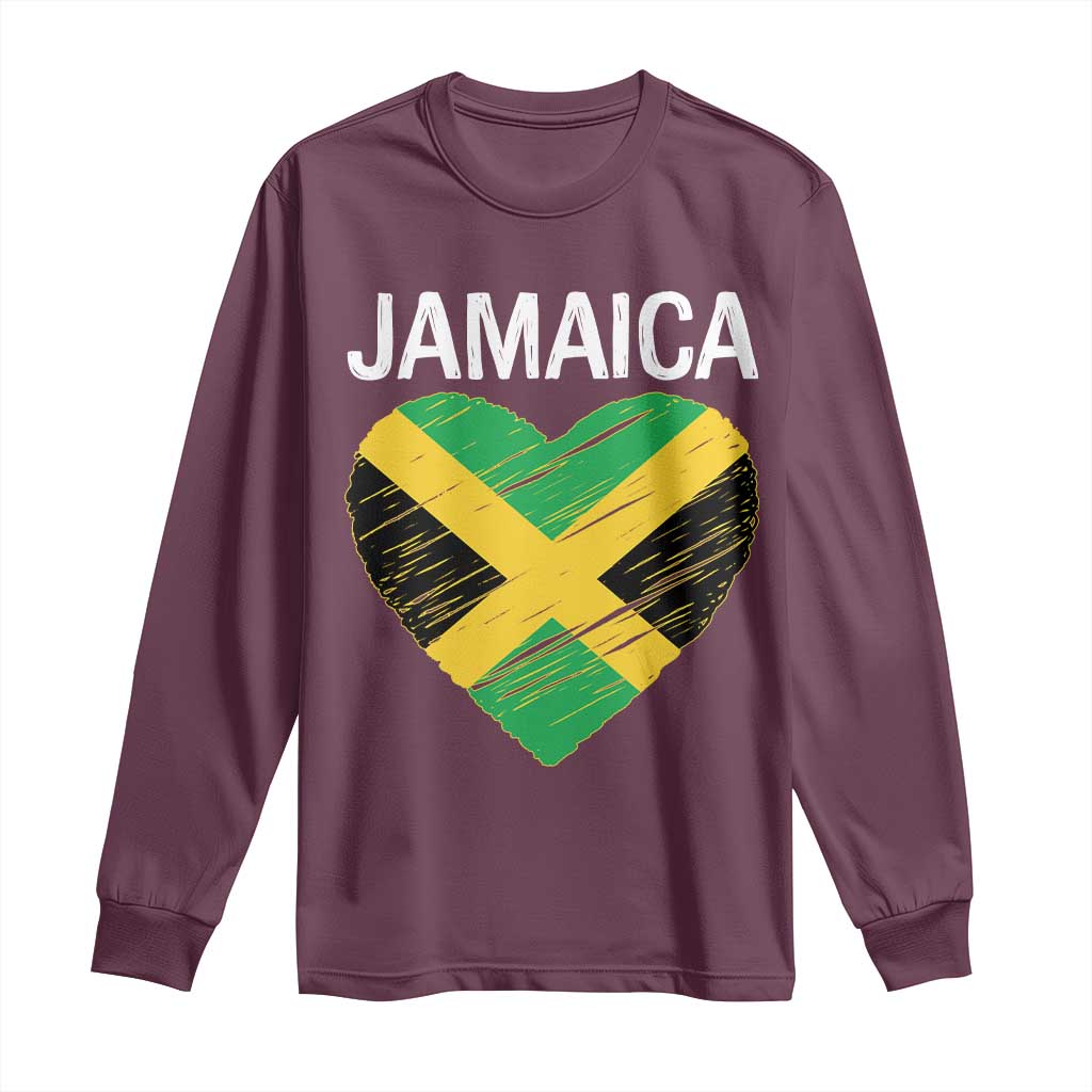 Jamaican Heart Flag Long Sleeve Shirt Patriotic Jamaica Girls Proud Jamaican Roots TS10 Maroon Print Your Wear