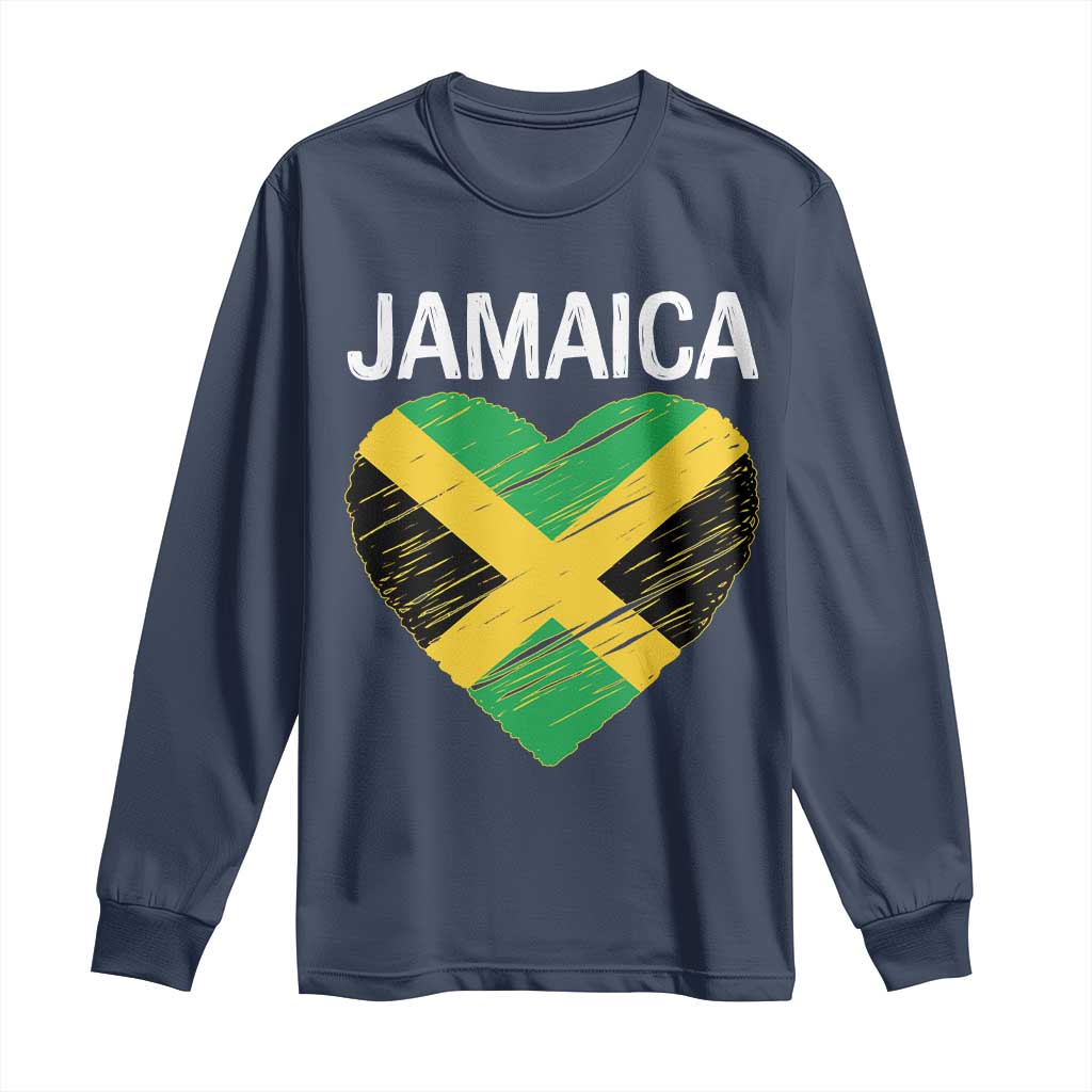 Jamaican Heart Flag Long Sleeve Shirt Patriotic Jamaica Girls Proud Jamaican Roots TS10 Navy Print Your Wear