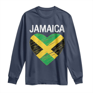 Jamaican Heart Flag Long Sleeve Shirt Patriotic Jamaica Girls Proud Jamaican Roots TS10 Navy Print Your Wear