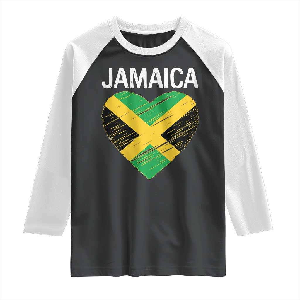 Jamaican Heart Flag Raglan Shirt Patriotic Jamaica Girls Proud Jamaican Roots TS10 Black White Print Your Wear