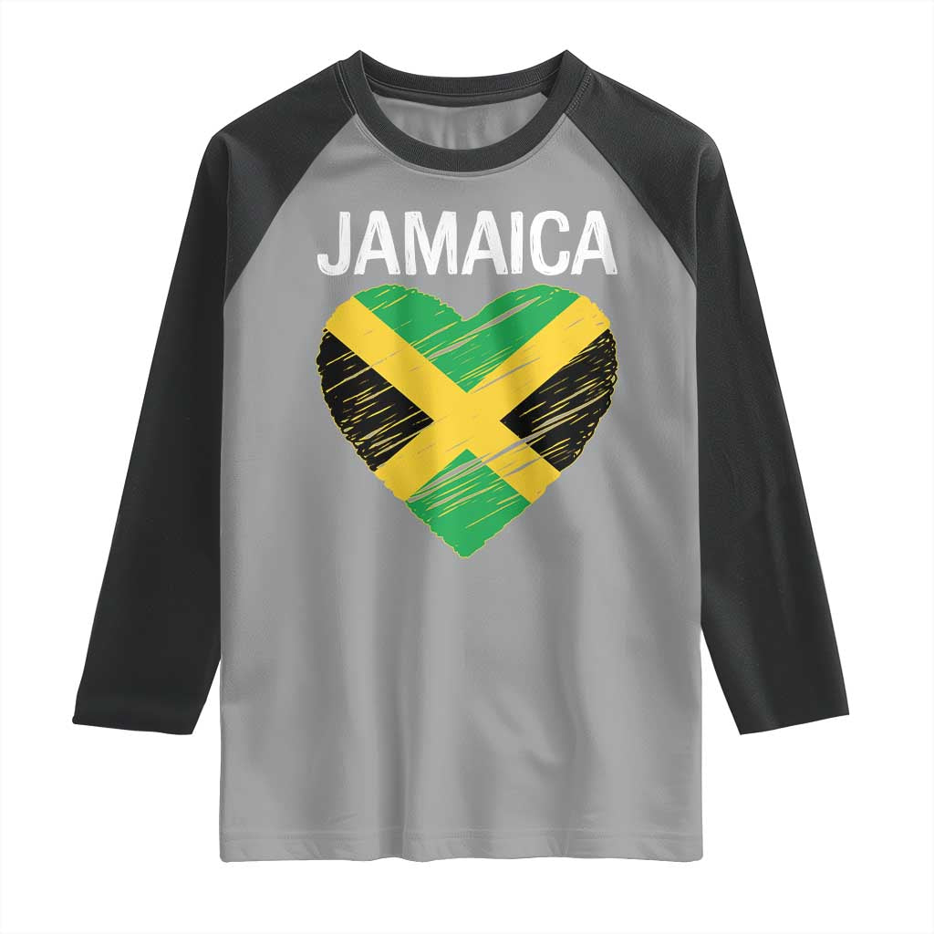 Jamaican Heart Flag Raglan Shirt Patriotic Jamaica Girls Proud Jamaican Roots TS10 Sport Gray Black Print Your Wear