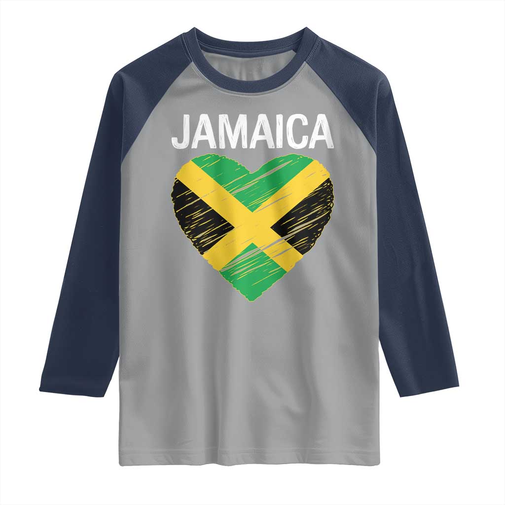 Jamaican Heart Flag Raglan Shirt Patriotic Jamaica Girls Proud Jamaican Roots TS10 Sport Gray Navy Print Your Wear