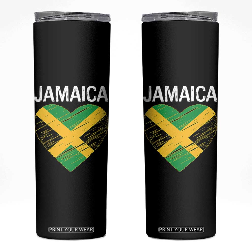 Jamaican Heart Flag Skinny Tumbler Patriotic Jamaica Girls Proud Jamaican Roots TS10 Black Print Your Wear