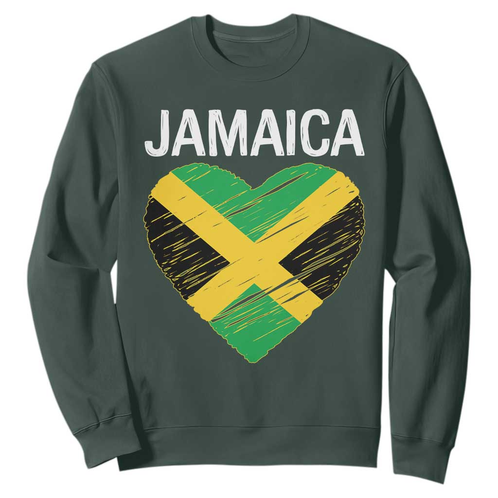 Jamaican Heart Flag Sweatshirt Patriotic Jamaica Girls Proud Jamaican Roots TS10 Dark Forest Green Print Your Wear