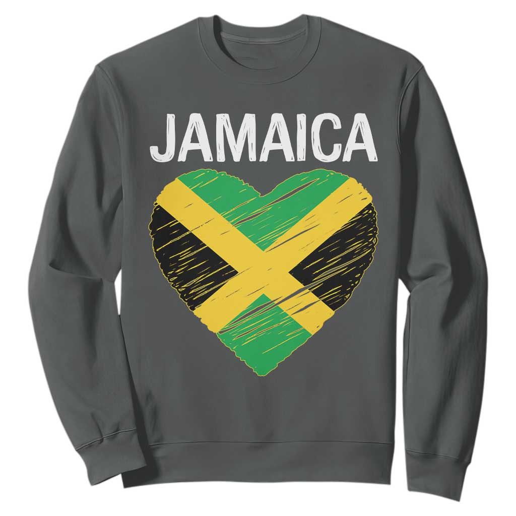 Jamaican Heart Flag Sweatshirt Patriotic Jamaica Girls Proud Jamaican Roots TS10 Dark Heather Print Your Wear