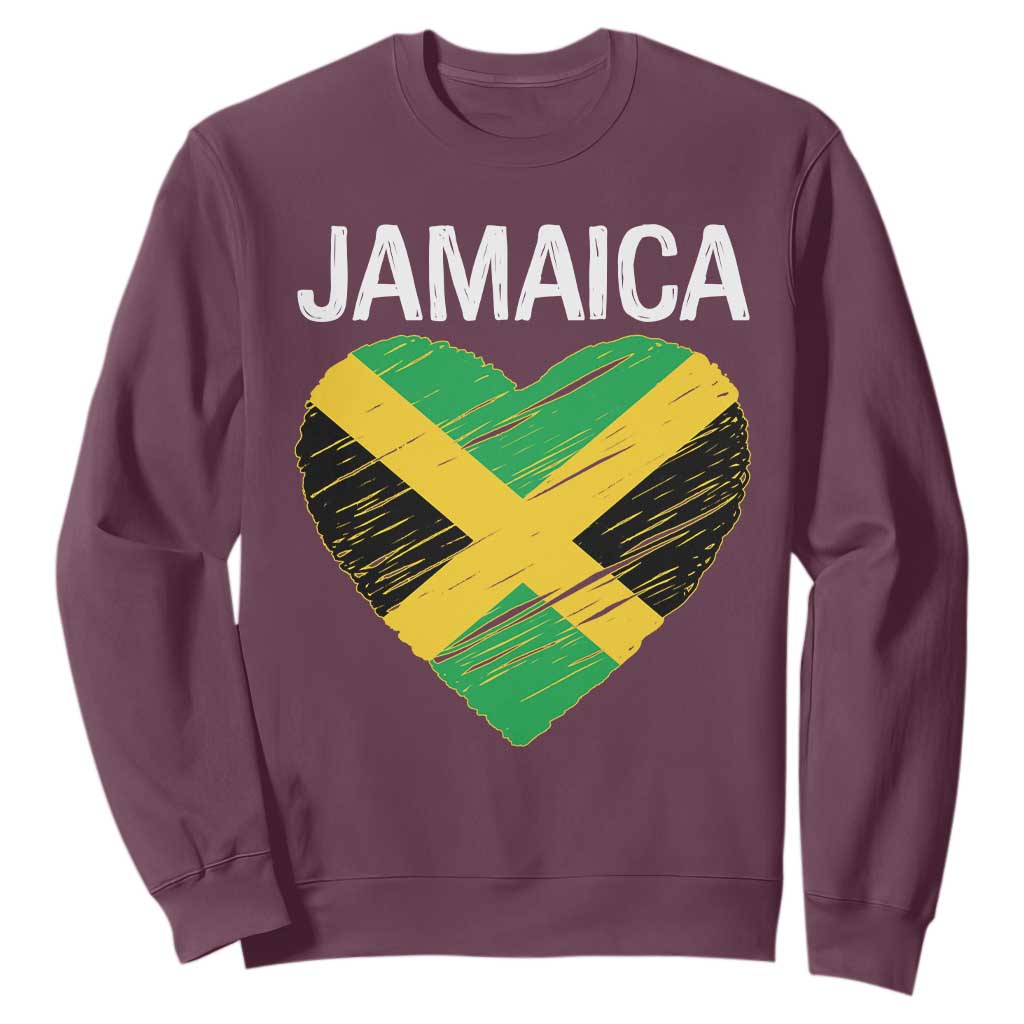 Jamaican Heart Flag Sweatshirt Patriotic Jamaica Girls Proud Jamaican Roots TS10 Maroon Print Your Wear