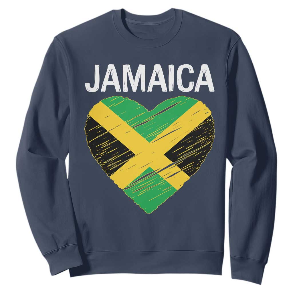 Jamaican Heart Flag Sweatshirt Patriotic Jamaica Girls Proud Jamaican Roots TS10 Navy Print Your Wear