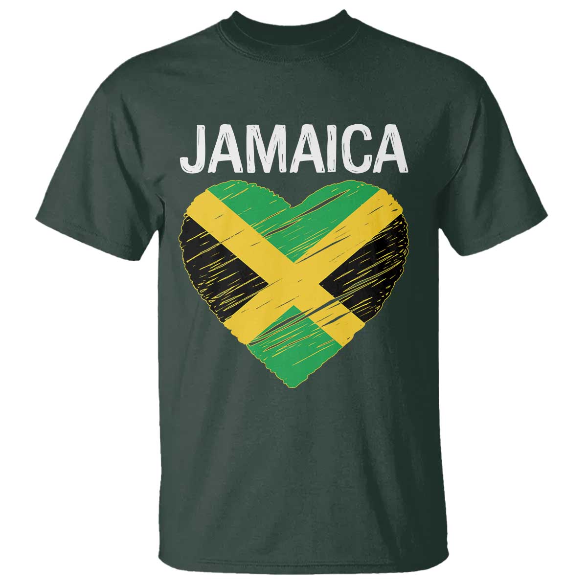 Jamaican Heart Flag T Shirt Patriotic Jamaica Girls Proud Jamaican Roots TS10 Dark Forest Green Print Your Wear