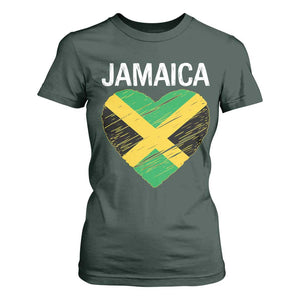 Jamaican Heart Flag T Shirt For Women Patriotic Jamaica Girls Proud Jamaican Roots TS10 Dark Forest Green Print Your Wear