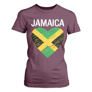 Jamaican Heart Flag T Shirt For Women Patriotic Jamaica Girls Proud Jamaican Roots TS10 Maroon Print Your Wear