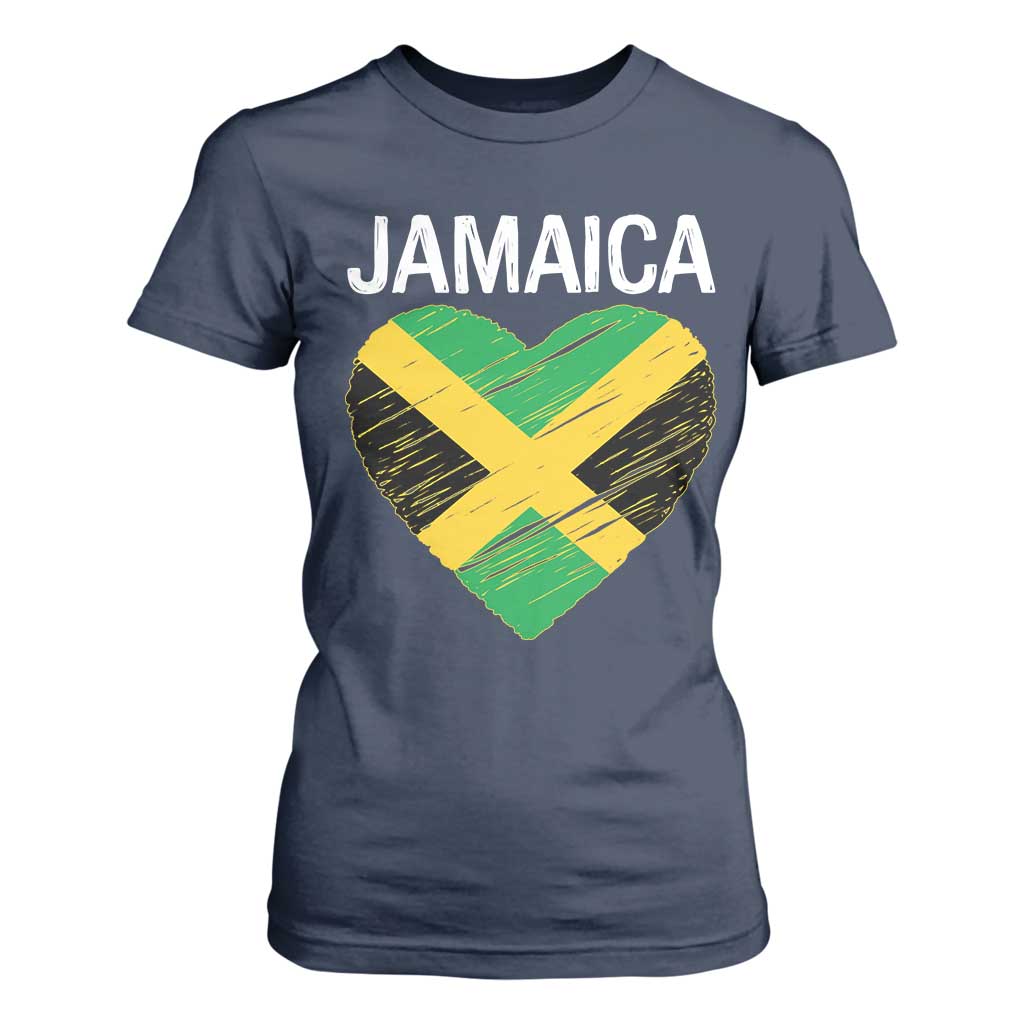 Jamaican Heart Flag T Shirt For Women Patriotic Jamaica Girls Proud Jamaican Roots TS10 Navy Print Your Wear
