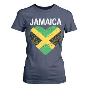 Jamaican Heart Flag T Shirt For Women Patriotic Jamaica Girls Proud Jamaican Roots TS10 Navy Print Your Wear