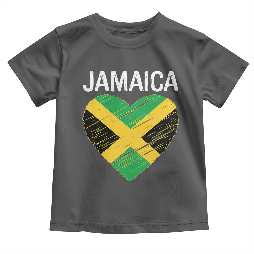 Jamaican Heart Flag Toddler T Shirt Patriotic Jamaica Girls Proud Jamaican Roots TS10 Dark Heather Print Your Wear