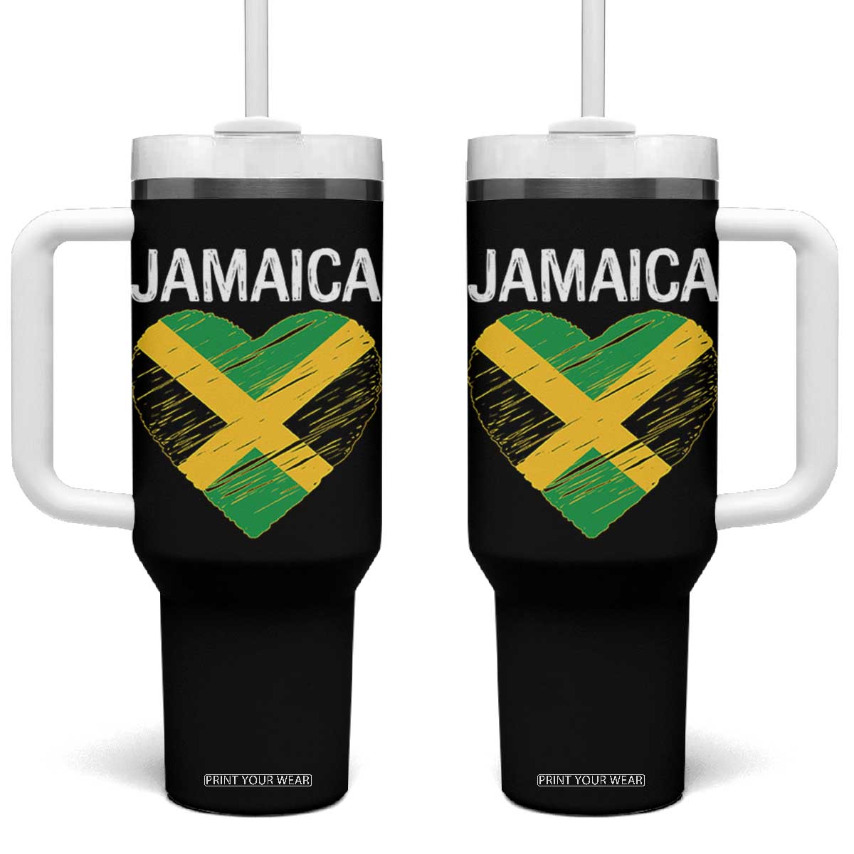 Jamaican Heart Flag Tumbler With Handle Patriotic Jamaica Girls Proud Jamaican Roots TS10 One Size: 40 oz Black Print Your Wear