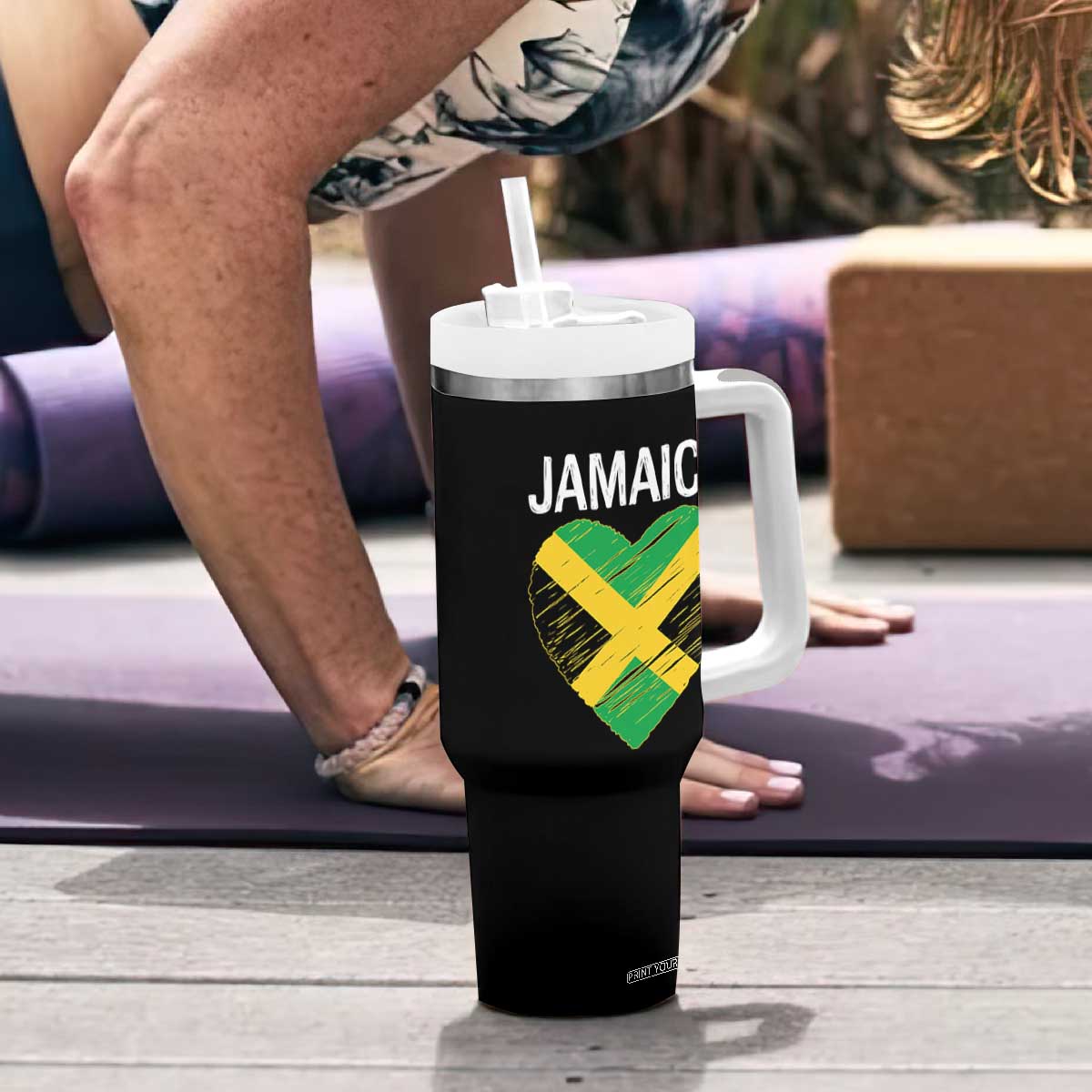 Jamaican Heart Flag Tumbler With Handle Patriotic Jamaica Girls Proud Jamaican Roots TS10 Print Your Wear
