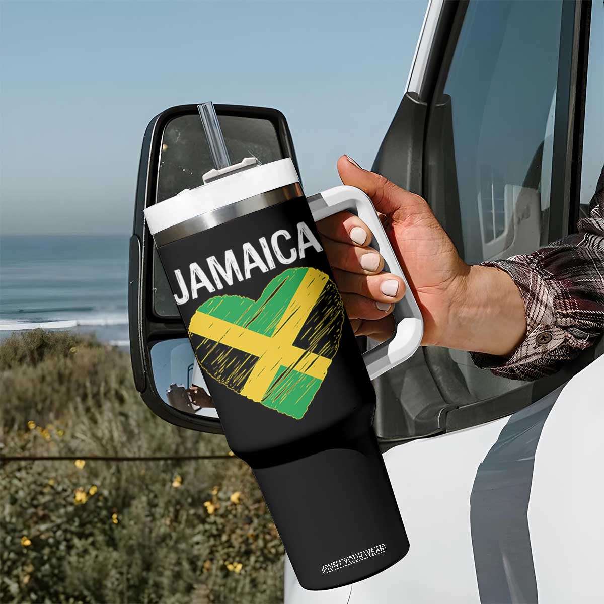 Jamaican Heart Flag Tumbler With Handle Patriotic Jamaica Girls Proud Jamaican Roots TS10 Print Your Wear