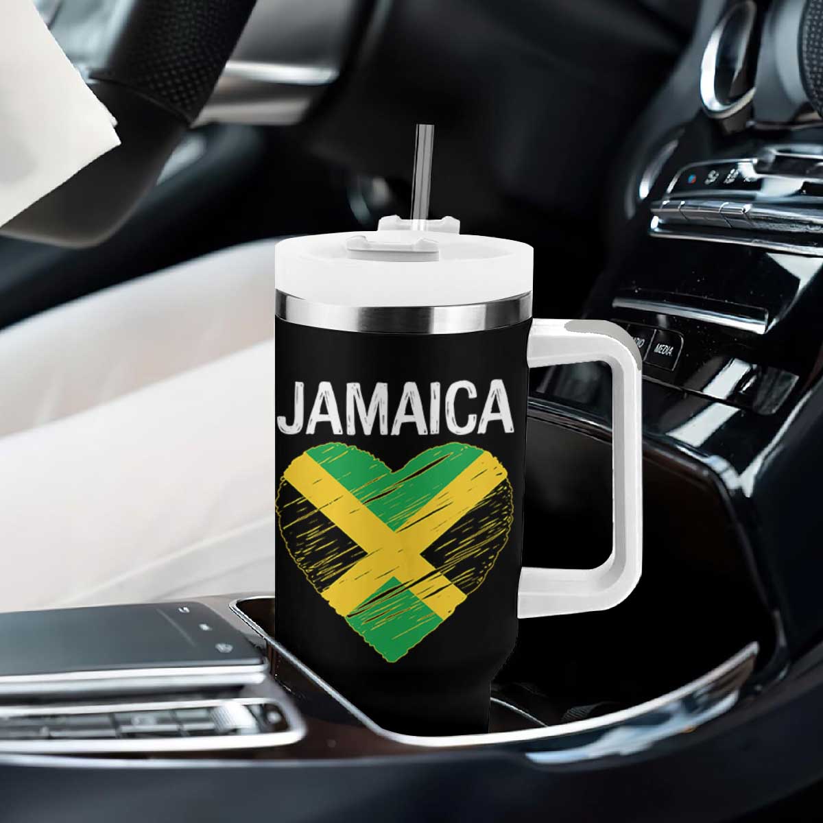 Jamaican Heart Flag Tumbler With Handle Patriotic Jamaica Girls Proud Jamaican Roots TS10 Print Your Wear