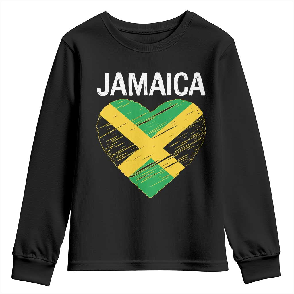 Jamaican Heart Flag Youth Sweatshirt Patriotic Jamaica Girls Proud Jamaican Roots TS10 Black Print Your Wear