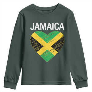 Jamaican Heart Flag Youth Sweatshirt Patriotic Jamaica Girls Proud Jamaican Roots TS10 Dark Forest Green Print Your Wear