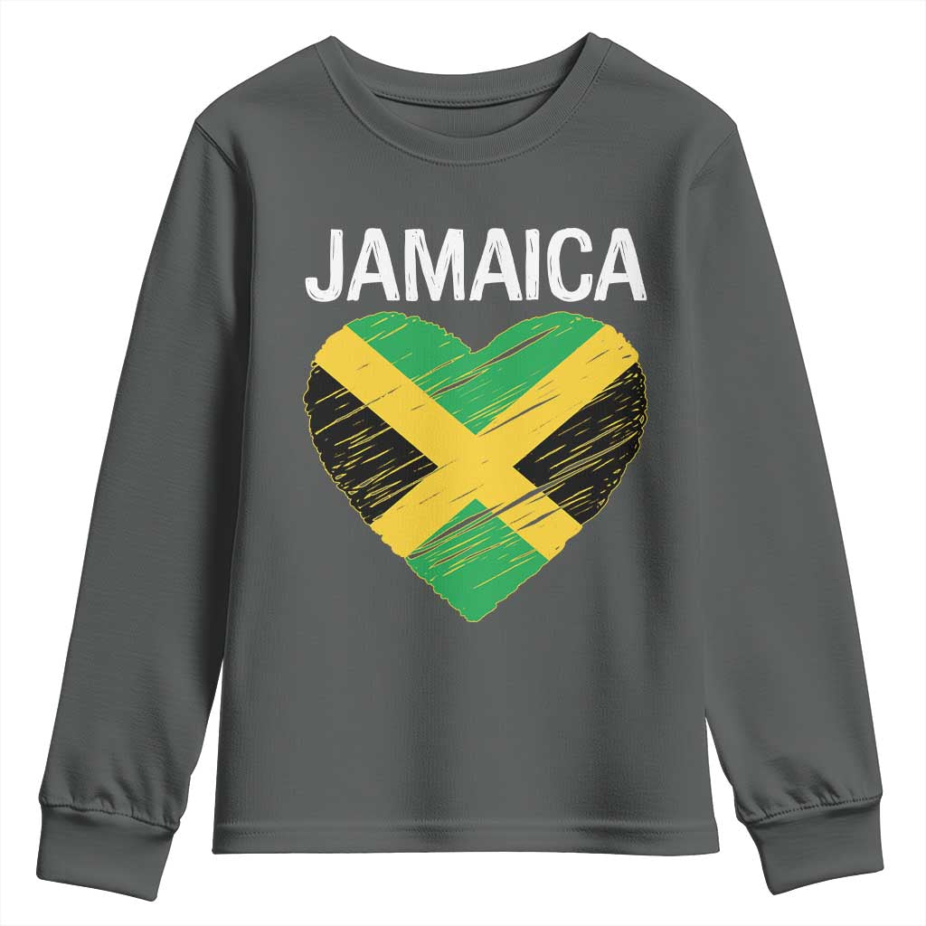 Jamaican Heart Flag Youth Sweatshirt Patriotic Jamaica Girls Proud Jamaican Roots TS10 Dark Heather Print Your Wear