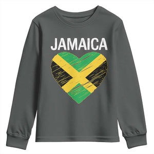 Jamaican Heart Flag Youth Sweatshirt Patriotic Jamaica Girls Proud Jamaican Roots TS10 Dark Heather Print Your Wear