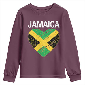 Jamaican Heart Flag Youth Sweatshirt Patriotic Jamaica Girls Proud Jamaican Roots TS10 Maroon Print Your Wear