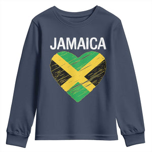 Jamaican Heart Flag Youth Sweatshirt Patriotic Jamaica Girls Proud Jamaican Roots TS10 Navy Print Your Wear
