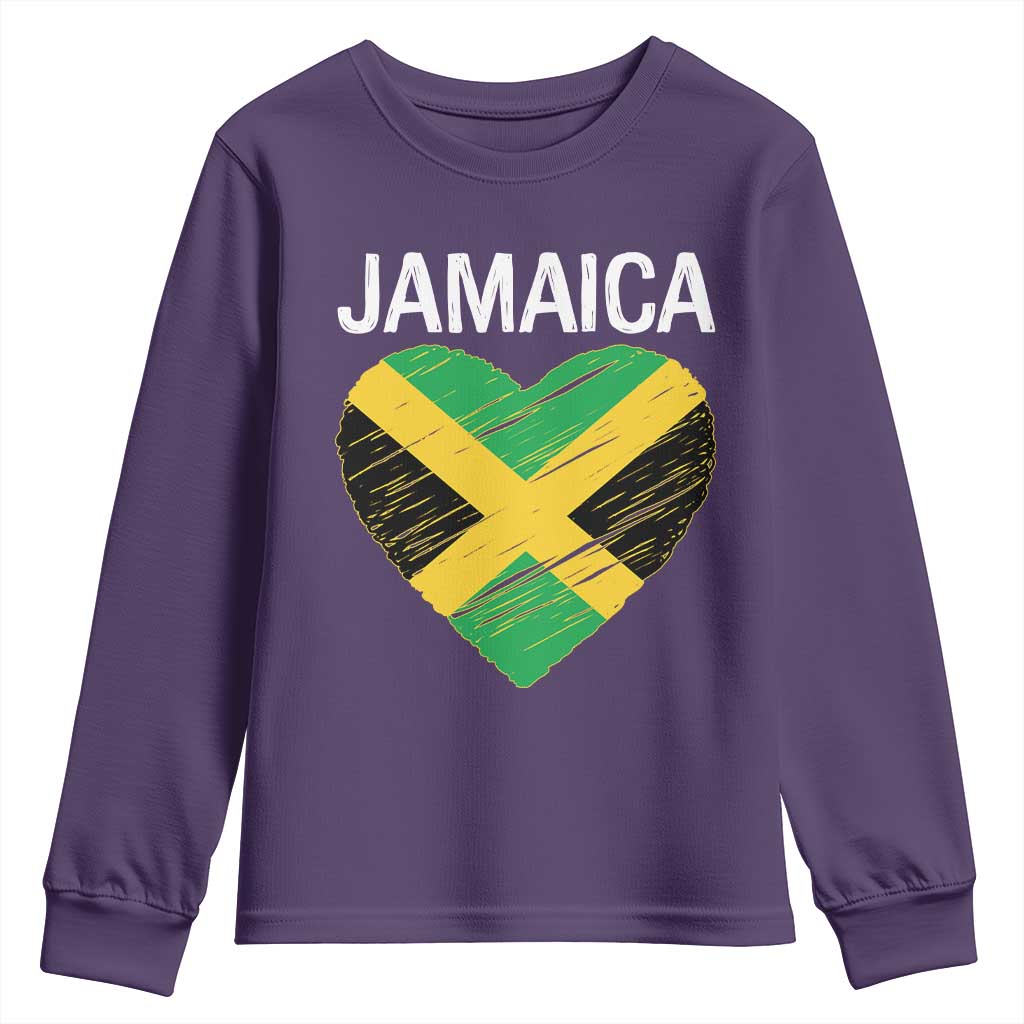 Jamaican Heart Flag Youth Sweatshirt Patriotic Jamaica Girls Proud Jamaican Roots TS10 Purple Print Your Wear