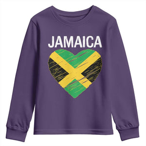 Jamaican Heart Flag Youth Sweatshirt Patriotic Jamaica Girls Proud Jamaican Roots TS10 Purple Print Your Wear